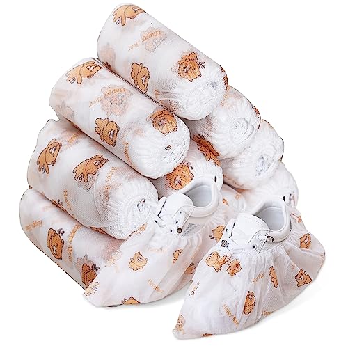 Ecumavin Shoe Covers, Disposable/100PCS(50 Pairs)/Non slip, Durable, Dust-proof, Shoe Covers for indoor and outdoor/Non-woven Fabric/One Size fits Most Shoes & Boots/White, Cute Teddy bear Pattern