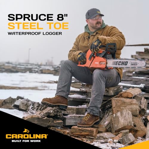 Carolina Spruce 8" Waterproof Steel Toe Logger Boots for Men - Leather Upper, Pillow Cushion Footbed, and Oil- and Slip-Resistant Outsole, EH-Rated2