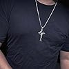 bahamut Jesus INRI Crucifix Saint St. Cross Pendant Necklace for Men Boys Stainless Steel Religious Jewelry Rolo Chain (Silver Gold Cross) #4