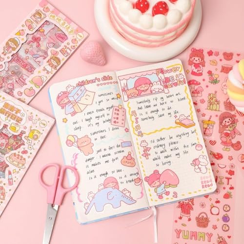 Image of Jaravik Cute Cartoon Theme Kawaii Stickers-20 Pet Sheets Cute Washi Stickers for Project, Girls Sticker Set for Kids, Self-Adhesive Sticker, Kawaii Sticker Sheet Size - 40 X 8 CM
