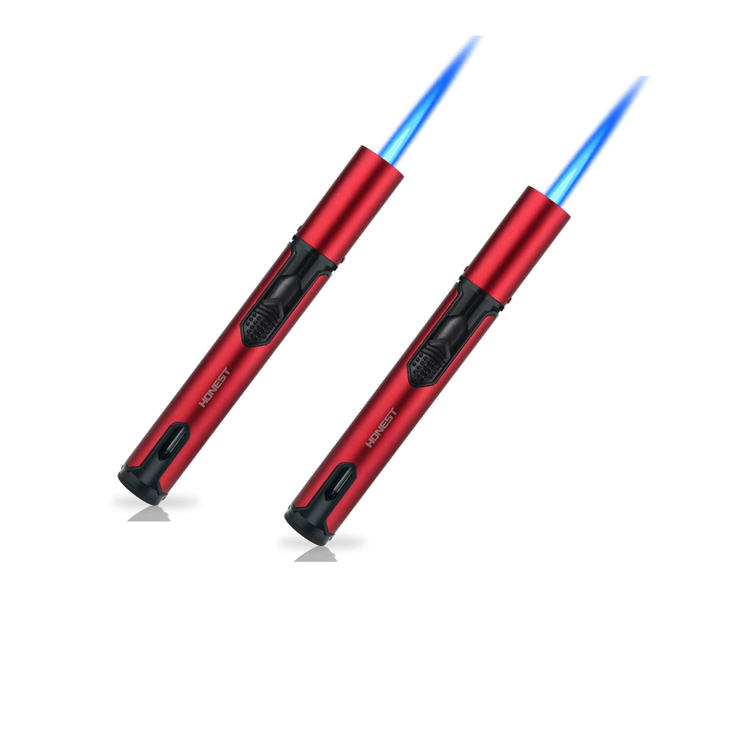 melobleWindproof Lighter 1 Jet Blue Flame Butane Torch Jet Cigar Lighter Refillable Metal Cigarette Lighters with Punch Cutter (Red+Red)