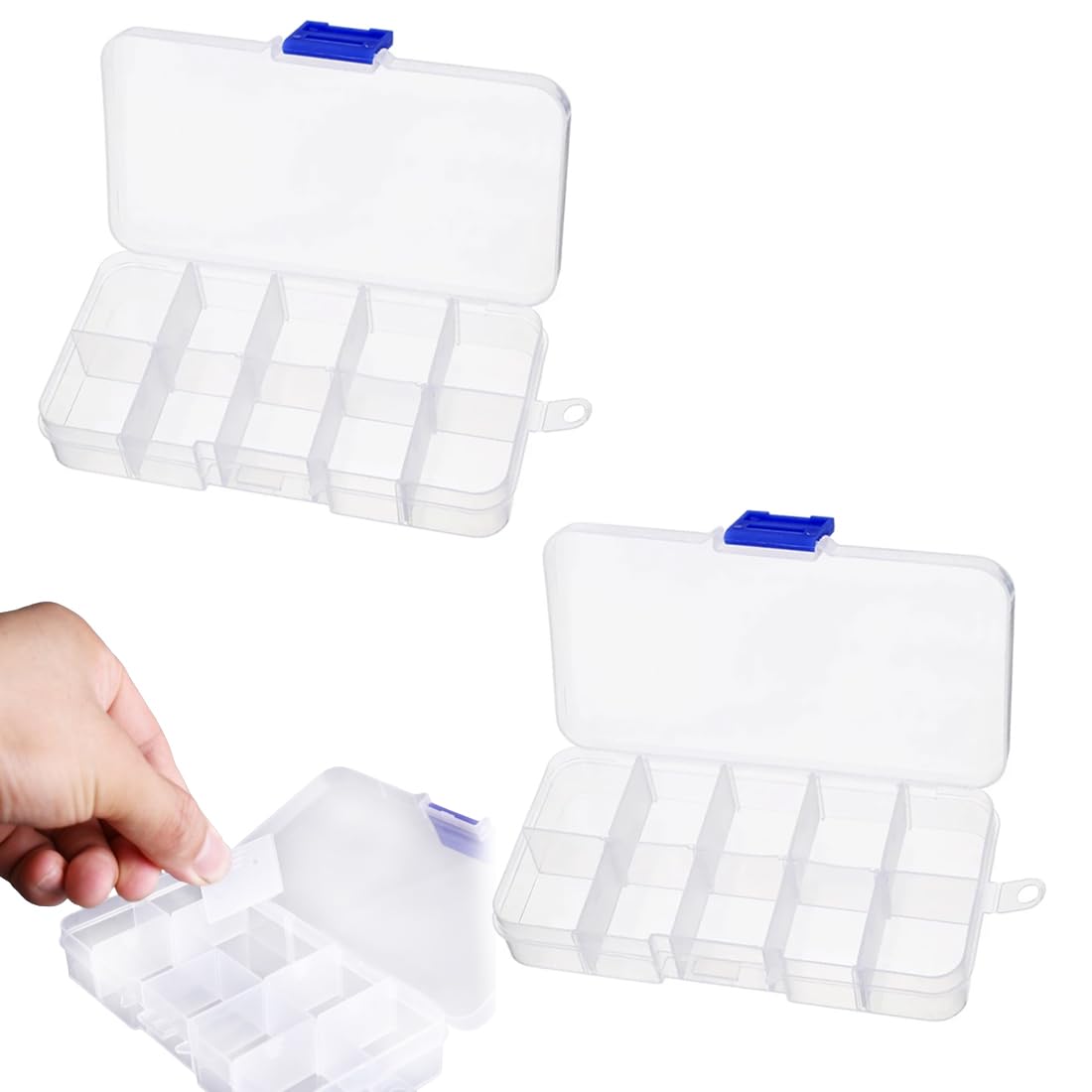 Lanovuto 6 Pezzi Scatola Porta Oggetti Trasparente, Plastica Scatole Portaoggetti con 15 Scomparti Divisori Regolabili, Porta Minuteria, per Gioielli, Perline, Viti, Piccoli Oggetti