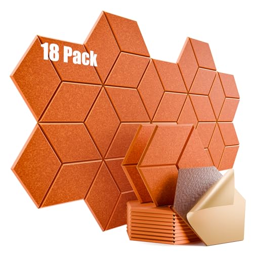 Image of 18 Pack Self-Adhesive Acoustic Panels 12 inch X 10 inch X 0.4 inch - Sound Proof Foam Panels for Wall with High Density, Y-Lined Design, Flame Resistant, Absorb Noise and Eliminate Echoes(Tangerine)