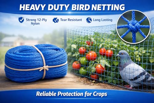 Image of 12 Ply Plant Netting 50 mm Mesh - Heavy Duty Garden Support Net, UV Resistant Trellis Net for Vegetables, Climbing Plants & Creepers (Blue, 10 X 50 FT)
