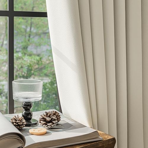 Image of FMFUNCTEX 100% Blackout Curtains for Bedroom, Beige Back Tab Curtain 72 Inch Length Drapery Thermal Insulated Curtains for Living Room, Black Out Drapes Rod Pocket Room Darkening 2 Panels