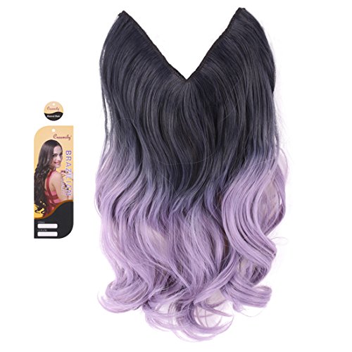 Creamily Black Purple to Powdery Violet Ombre Color Hair Extensions Synthetic Curly Wave Hairpieces 20"
