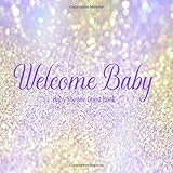 Baby Shower Guest Book Welcome Baby: Iridescent Purple & Gold Glitter Theme Decorations | Unisex Sign in Guestbook Keepsake with Address, Baby Predictions, Advice for Parents, Wishes, Photo & Gift Log