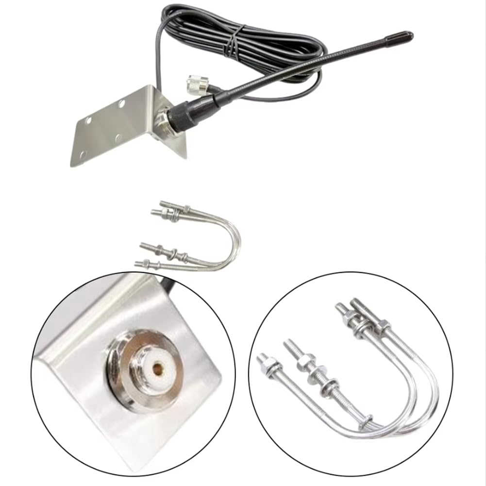 Antena Marina VHF de 156-163 MHz, Impermeable, con Mástil y Cable RG-58 de 5 M/16,4 Pies, Soporte en Forma de L para, Velero y