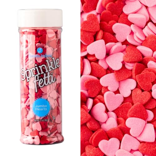 Sweets Indeed Valentines Sprinkles Red & Pink Heart Sprinkles | Heart Sprinkles For Cookies, Cupcakes & Cakes | Edible Heart Decorations For Holiday & Everyday Baking | 3.1 Ounces