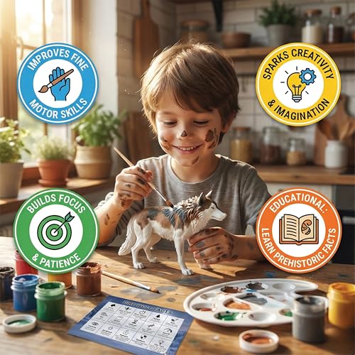 Image of Unscroo DIY 3D Model Painting Kits - Dinosaurs, Ice Age Animals & Unicorns - 3D Printed Art & Craft Hobby Gift for Kids, Teens & Adults - Return Gift Sets (Dire Wolf Single)