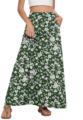 Image of Womens Maxi A-line Long Skirt Casual 2026 Elastic High Waist Flowy Skirts with Pockets