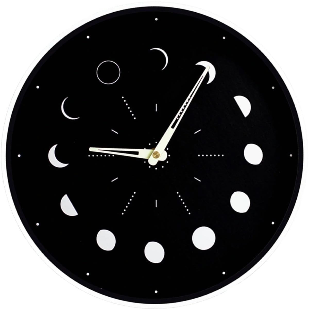 Horloge murale ronde noire à phases de lune lumineuse en verre salon