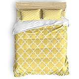 Futuregrace Duvet Cover Set Full Size Geometric Patterned Moroccan Trellis Latticework Yellow and White Comforter Cover Sets Soft Breathable Bedding Set with Zipper Closure for Bedroom