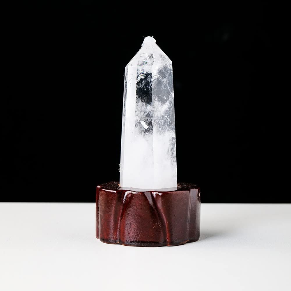 Columna de Cristal de Punto de Cuarzo Transparente con Base de Madera Torre de Cristal Decoración de Piedra for el hogar decoración de la habitación