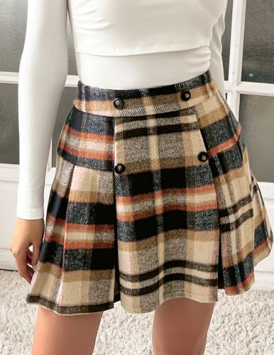 Kate Kasin 2025 Women's Pleated Plaid Mini Skirt High Waist A-Line Fall Winter Casual Skirts2