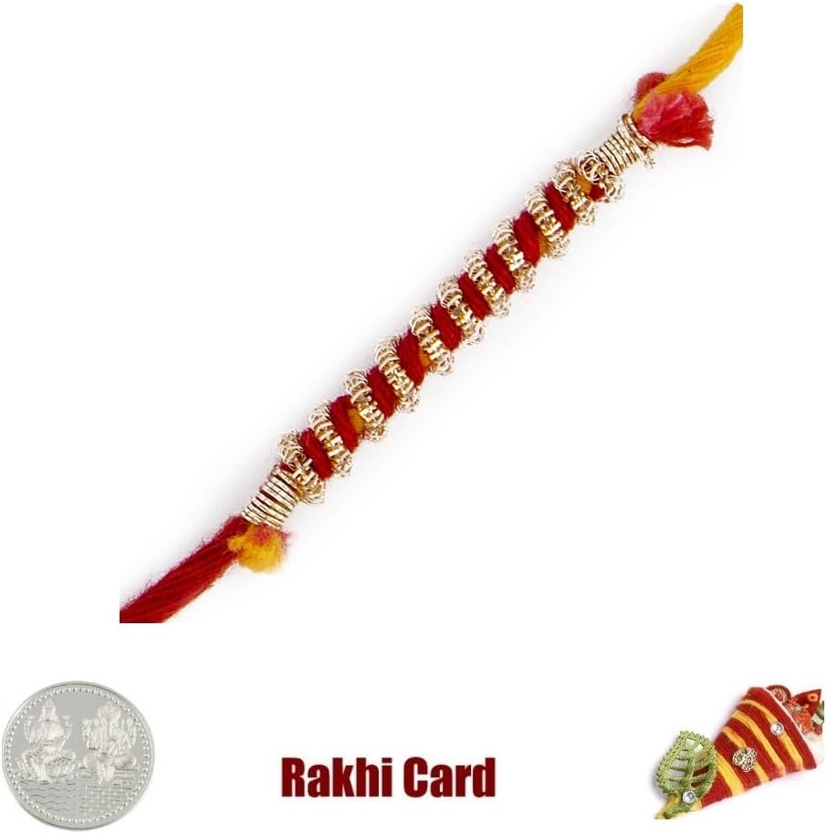 Guaranteed Delivery Red String Rakhi with Laxmi Ganesh Coin