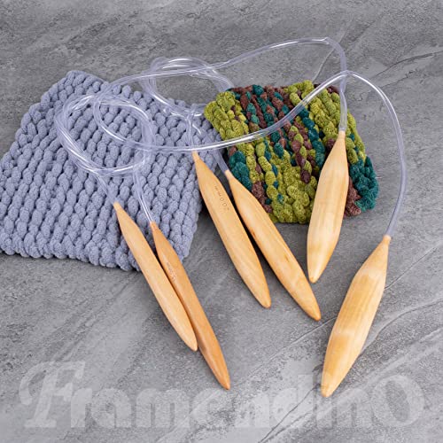 Framendino, 3 Pack 47 Inch Jumbo Wooden Circular Knitting Needles Set Double Pointed Round Bamboo Needle With Cable #TOP5