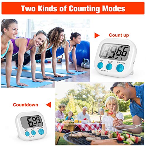Timer, Kitchen Timer, Magnetic Digital Timers Loud Alarm Digital Timer for Cooking 2 Pack (white), Upgrade Silent Classroom Countdown Count Up Timer for Kids, Back Stand for Food Timer - Thumbnail 3