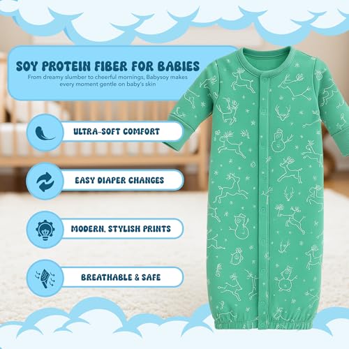 Image of Babysoy Unisex Baby Long Sleeve Gown Sleep Sack, Ultra Soft Nightgown, Newborn Reversible Mittens