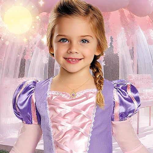 Tangled Purple Sun Necklace, Halloween Tangled Costume for Adult Women Girls as Fairy Gold Sun Pendant Necklace, Purple Accessories Halloween Jewelry Gifts Outfits Skirt Dress3