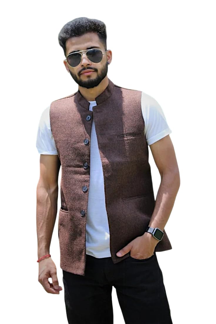 loom himalaya Men's Velvet Bandhgala Festive Red Nehru Jacket Waistcoat - Hand Tailored-picture-37