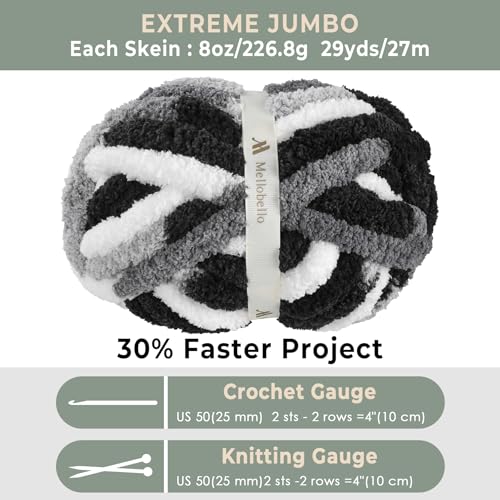 Jumbo Chunky Yarn for Hand Knitting - Super Thick Chenille Chunky Yarn for Crocheting - Extra Soft Bulky Fluffy Blanket Big Yarns 8 Jumbo Pack (27yds,8 oz Each Skein) by mellobello - Image 3
