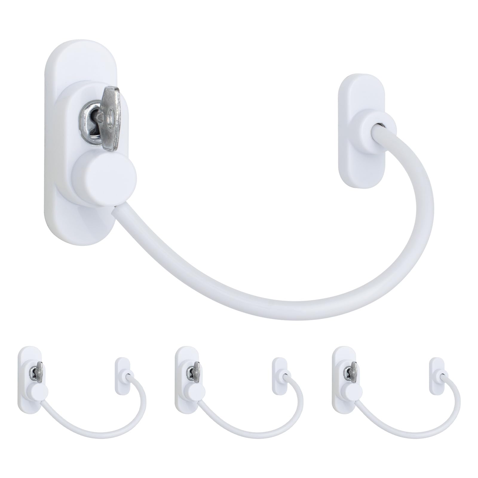 EAI Window Restrictor, Key Locking Cable Restrictor for UPVC/Timber Frames Child Safety/Security 200mm White, 4 Pack