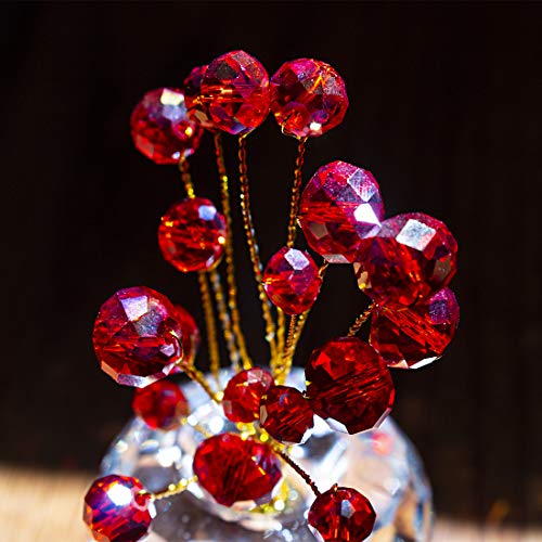 H&D Crystal Money Tree Statue Round Rondelle Beads Souvenir Collection Desktop Paperweight Car Decoration (Red)