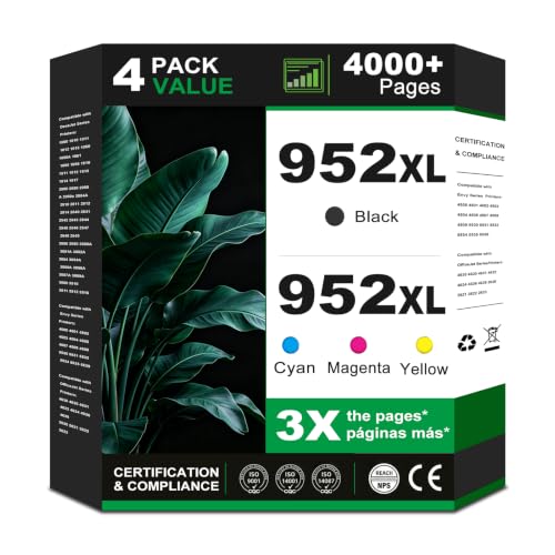 Image of 952 XL Ink Cartridge Compatible Replacement for Hp 952XL Ink Cartridge Combo Pack hp952 hp952xl for OfficeJet 8710 7740 8715 8720 8210 8710 8702 8725 8702 8740 Black Cyan Magenta Yellow C77 New Chip