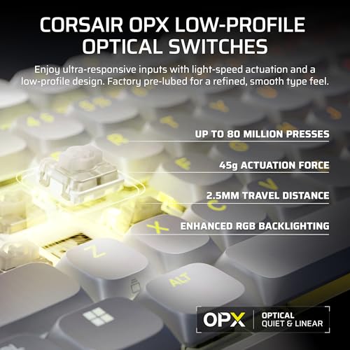 Image of Corsair Vanguard AIR 99 Wireless Low-Profile Optical-Mechanical RGB Gaming Keyboard - QWERTY US, 99% Layout, OPX Switches, 8000Hz Hyper-Polling, Stream Deck Integration, Flashtap SOCD - White
