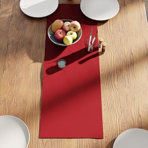 Image of Encasa XO Table Runner for 4 Seater | Cotton Canvas Fabric | Size 13x36 in | Deep Red Solid Color | Machine Washable & Durable