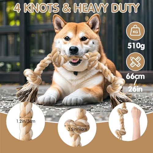 Ycozy Hundespielzeug für mittelgroße und kleine Hunde, 66 cm, 4 Knoten, Hundeseil für Aggressive Kauer, Welpen, Hundespielzeug, Fast unzerstörbar, Kauspielzeug, natürliche Baumwolle