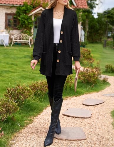 LARACE Open Front Cardigan for Women Cable Knit Sweater with Pockets Plus Size Long Sleeve Tops Button Down Winter Coat4