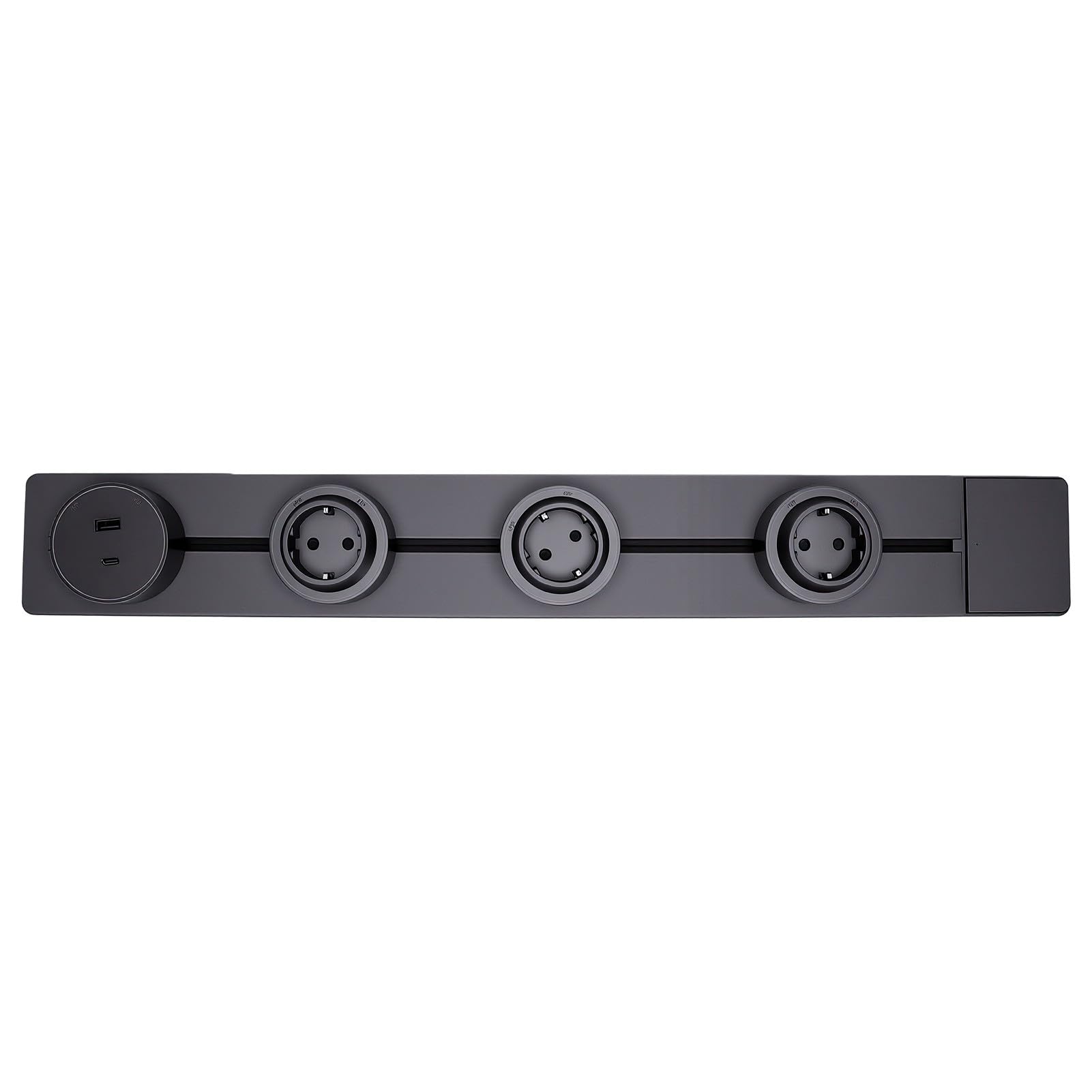 Bewinner Tomacorriente de Riel de 60 Cm Enchufe de 2 Clavijas Puerto USB A y C de Riel Adaptador Extraíble para el Hogar Cocina Oficina 10 W Luz Azul Gris Mate