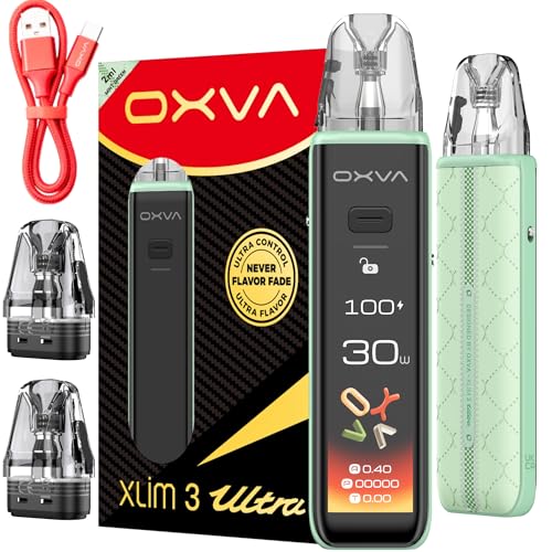 Oxva Xlim 3 Ultra Vape Kit [Mint Green] - Compatible with Oxva Xlim V2 V3 EZ Pods 2A Fast Charge 1500mAh Battery 30W Output - 2.2 HD Display - Auto Draw and Button Activated - No Nicotine