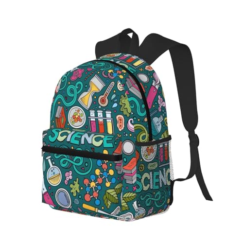 BREAUX Cartoon Science Theme Print Lightweight And Comfortable Duffel Bag, Casual Daypack, Multipurpose Backpack, Black2