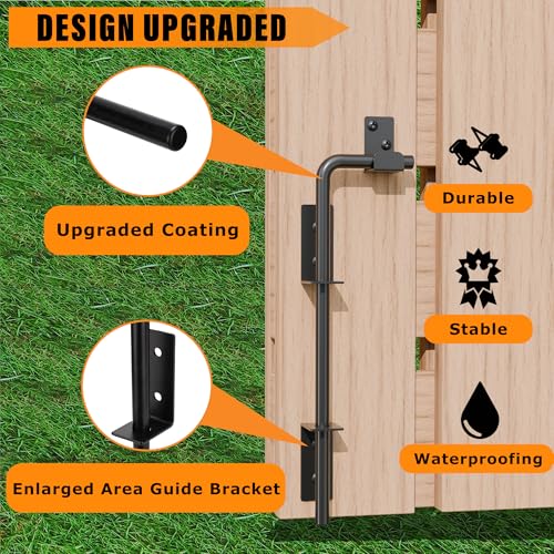 Image of 12 inch Heavy Duty Cane Bolt Gate Drop Rod with Black Finish-Steel Gate Ground Latch Designed for Wood Metal Vinyl Gates or Double Doors Fence Applications-2 Pack