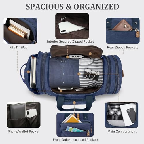 Image of Gonex Canvas Duffle Bag, Expandable 60L Travel Overnight Weekender Bag