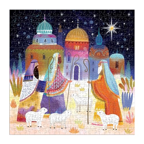 Galison Journey of Three Kings – Rompecabezas de 500 piezas con obra que captura el viaje de los Reyes Magos en una composición vibrante de tonos joya miniatura 2