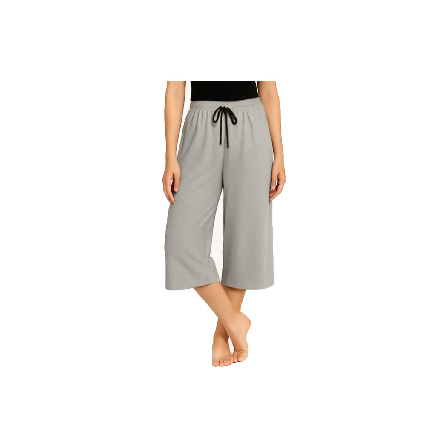 Womens Casual Cotton Loosefit Capri, 3/4th Capri For Women Elastic With Drawstring Waist Grey Single Pack-picture-43