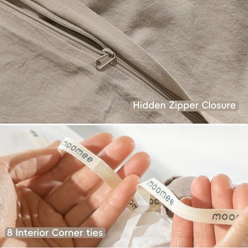 Image of MooMee Duvet Cover Set 100% Washed Cotton Linen Like King | Relaxed Linen-like Texture. Soft, Breathable & Long-lasting Comfort. Lightweight. Hidden Zipper with 8 Interior Corner Ties