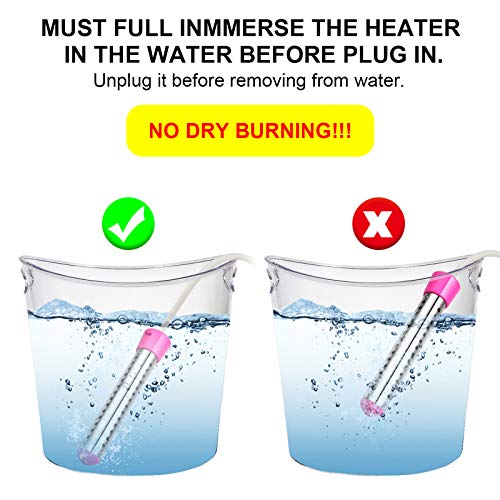 Immersion Heater, GESAIL 1500W Submersible Immersion Water Heater with Full 304 Stainless-steel Guard and Digital LCD Thermometer, Bucket Heater Heats 5 Gallons of Water in Mimutes - Rose
