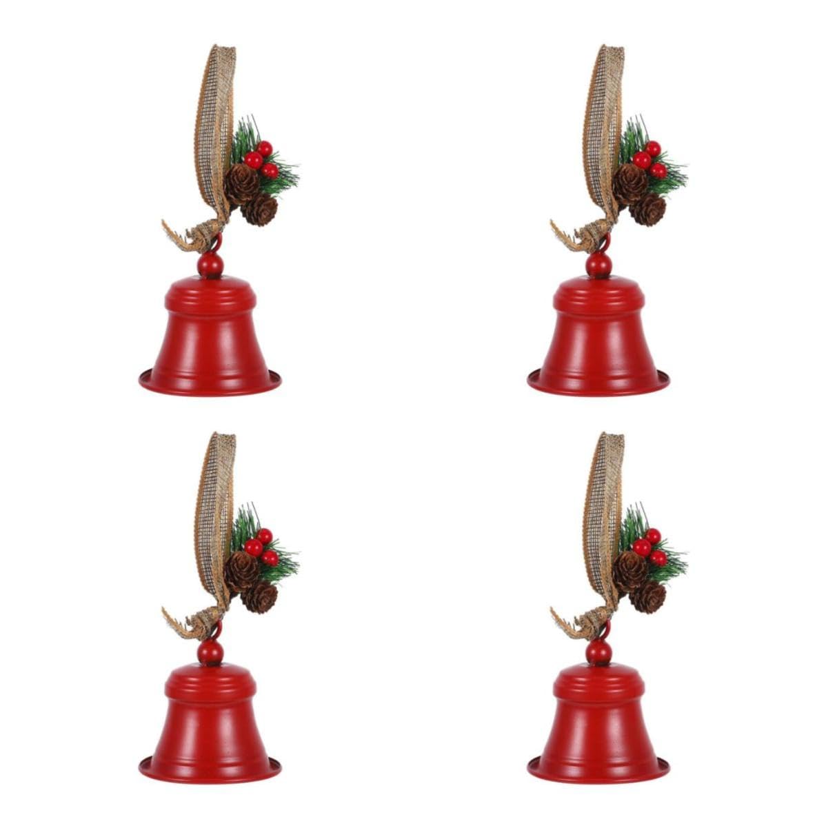 TOYANDONA 4 Piezas Campana Colgante Navideña de Metal Roja, Estilo Rústico