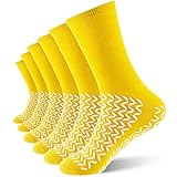 Taiyin 6 Pair Double Sided Tread Non Slip Socks Safety Soft Socks Slip Stopping Safety Fall Prevention for Women Men Bariatric (Yellow,Large)