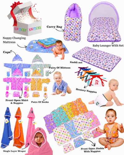 Image of Kwitchy 56 in 1 Baby Products All Combo Infants Essentials Kit Accessories Baby Gift Set (0-6 Months) Baby Boy & Baby Girl (Purple)