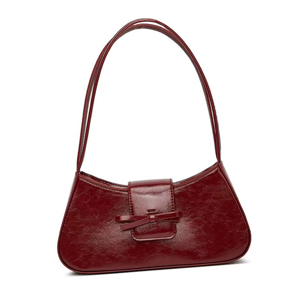CaelumDecor New Sweet Bow purses for women-Handbag with Zipper Closure Clutch Purse Retro Trendy Underarm Bag Easy to Clean(Color:Red)