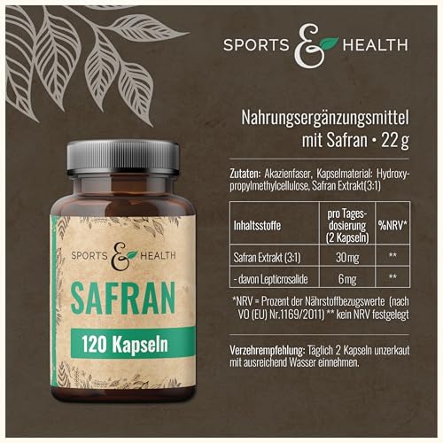 120 Safran Kapseln Hochdosiert – 30mg Extrakt und 6mg Lepticrosalide pro Kapsel – Vegan – Saffran Ohne Zusätze, Saffron Supplement, Saffron Extract, Safran-Extrakt Kapseln