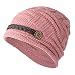 Women Winter Beanie Cabled Checker Pattern Knit Hat Button Strap Cap