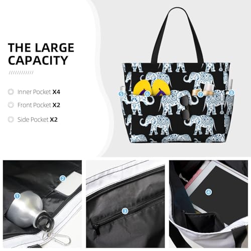Elephant Extra Large Tote Bag For Women,Foldable Beach Bag With Pocket Weekender Travel Overnight Bag3