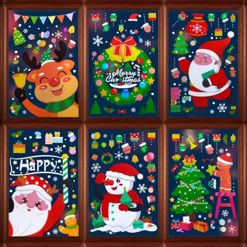 Christmas Decorations - 194PCS Christmas Window Clings Stickers for Home, Snowflakes Christmas Decorations Indoor for Glass - Christmas Window Clings Winter Decorations 6 Sheet
